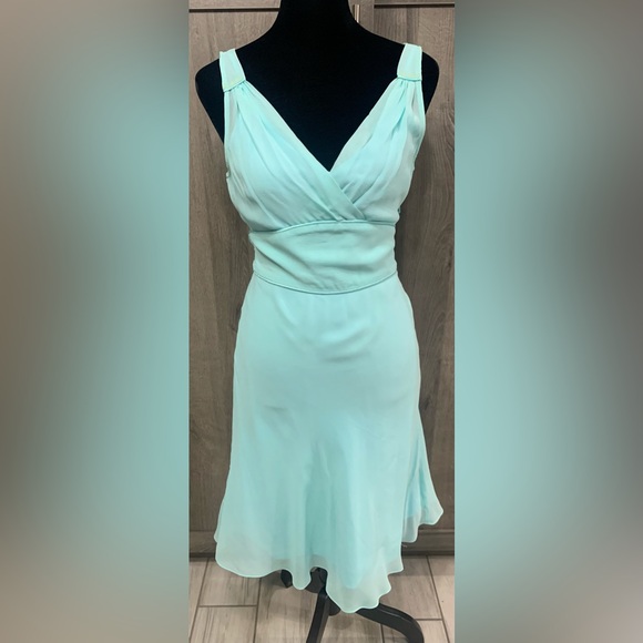 Vintage Express Fashions Sheer Aqua Blue Sleeveless Party Dress Women's Size 2 - Picture 1 of 13